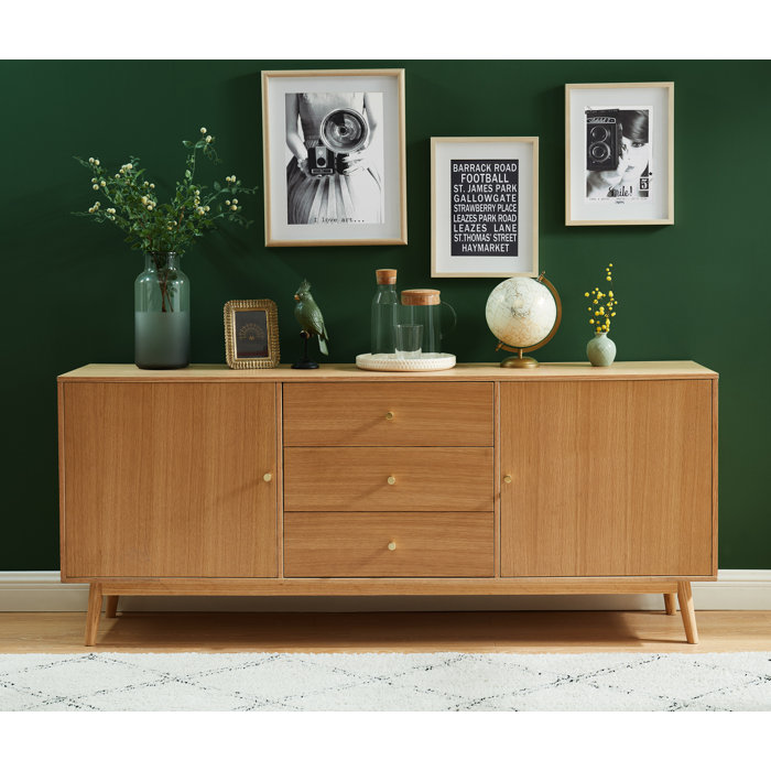 Mikado Living Rona 180Cm Wide 3 Drawer Oak Solid Wood Sideboard